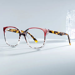 Square Tortoise Eyeglasses With Red Color Matching