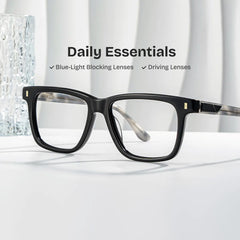 Rectangle Black Eyeglasses- Travis Acetate Frame Glasses
