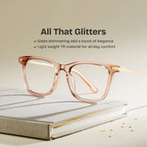 Selena Transparent Beige Rectangle Sparkling Frame Glasses | ZEELOOL