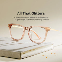 Selena Transparent Beige Rectangle Sparkling Frame Glasses | ZEELOOL