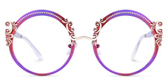 Purple Metal Eyeglasses For Women With Carved Floral Pattern