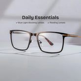 Rectangle Brown Eyeglasses- Roxana Metal Frame Glasses