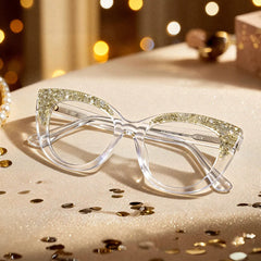 Elora Cat-eye Clear Glitter Glasses Frames Covere with Diamonds | ZEELOOL