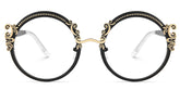 Black Retro Round Glasses With Carved Floral Pattern