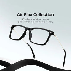 Eleanor Men's Black Rectangular Eyeglasses in TR90 for Men | ZEELOOL
