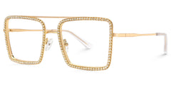 Diva Frame Glasses, Gold Glitter Sparkle Square Eyeglasses