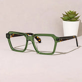 Richard Rectangle Green Eyeglasses and Tortoise Temples