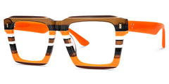 Large Square Prescription Glasses With Orange Brown Stripes