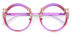 Purple Metal Eyeglasses For Women With Carved Floral Pattern