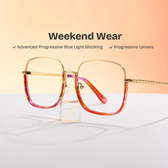 Wade is a pair of square eyeglasses. Its lower frame and temples feature a captivating red floral pa