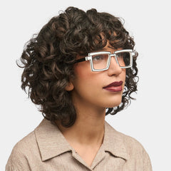 Zephyr White Cyberpunk Rectangle Frame Glasses | Zeelool