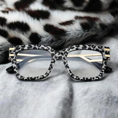 Square Cat-Eye Glasses With Gray Leopard