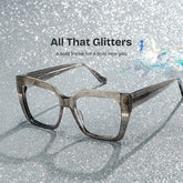 Mavis Square Gray Sparkle Glitter Eyeglass Frames | ZEELOOL