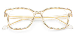 Half Rim Square Glasses With Decorated Shiny Diamonds