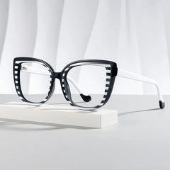 Large Black White Eyeglasses Frames With Cat Eye Shape