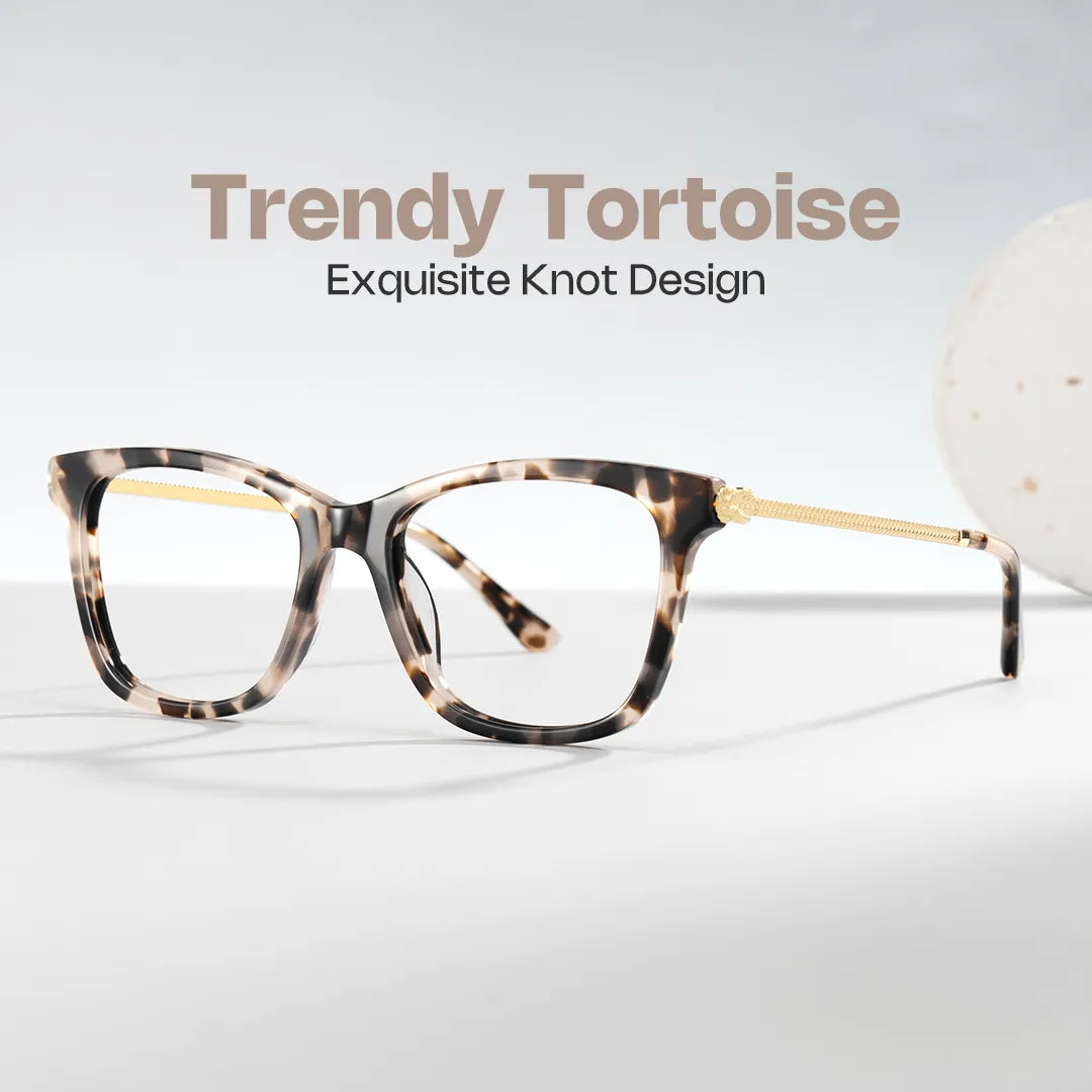 Large Rectangle Eyeglasses With Woven Metal Temples