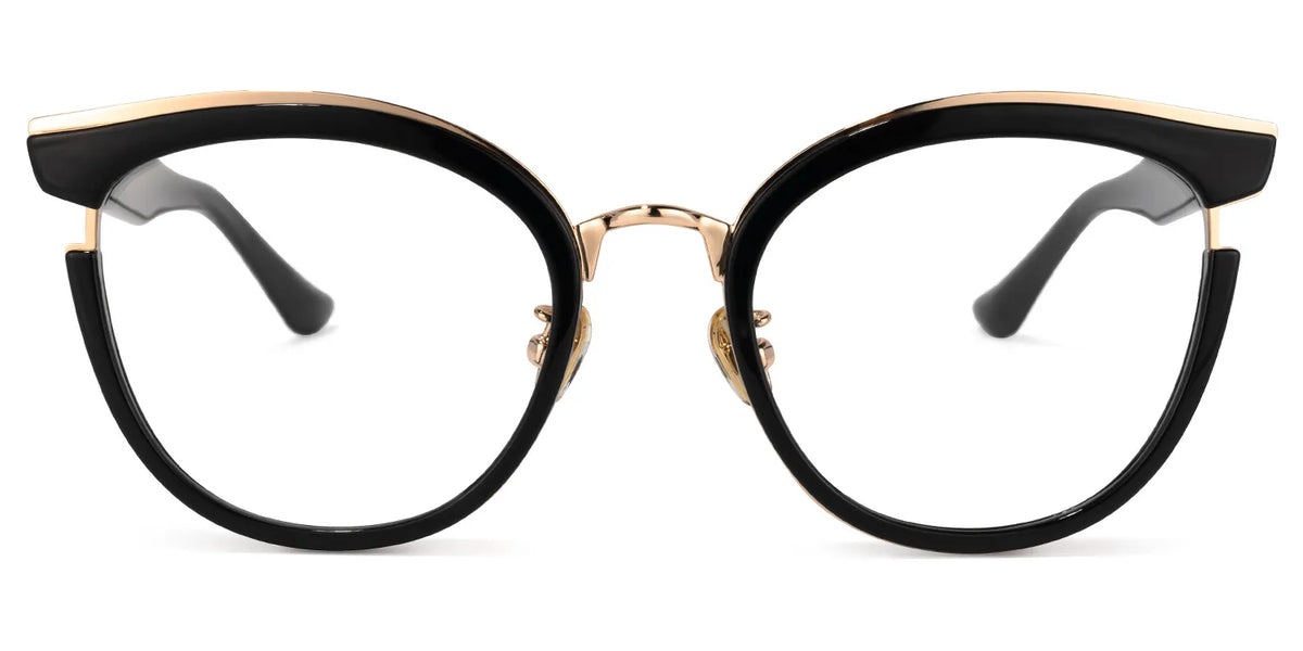 Laraine Cat Eye Black Frame Glasses with Gold Trim