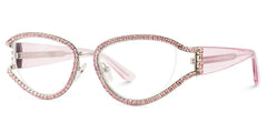 Ladies's Cat Eye Glasses With Shiny Pink Diamonds