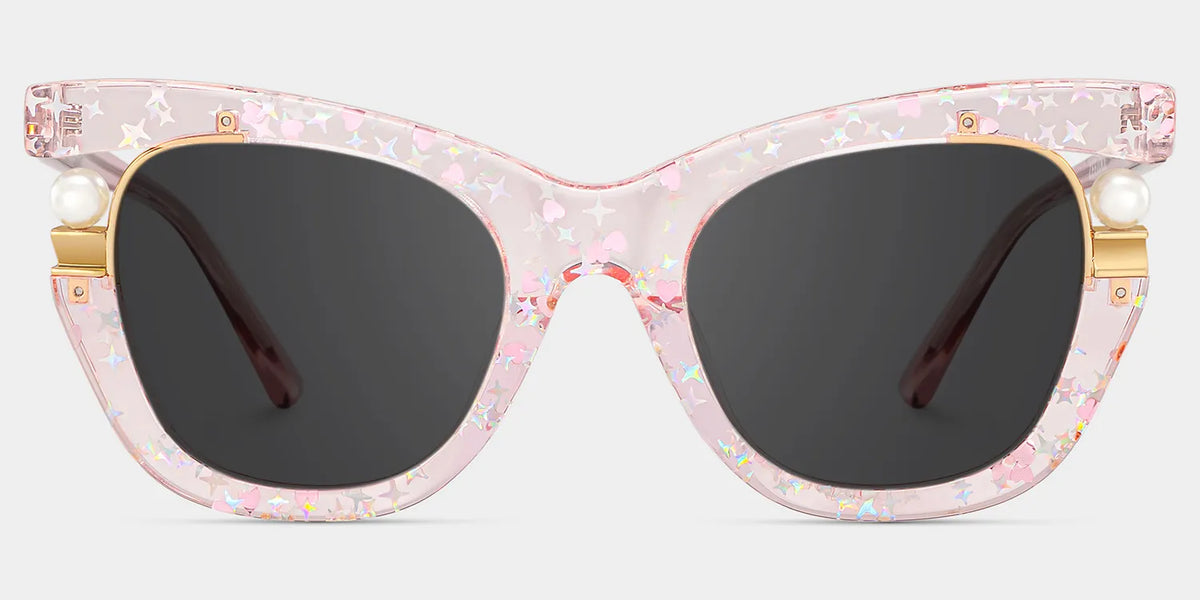 Transparent Pink Sunglasses with Pearl and Glitter Stars