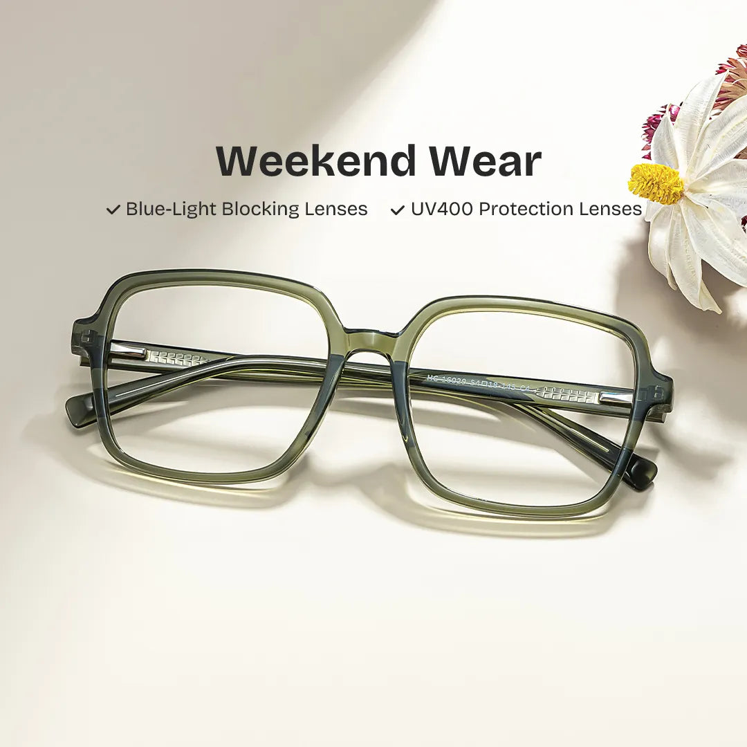 Square Green Eyeglasses- Ember Acetate Frame Glasses