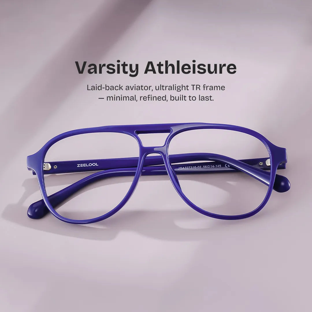 Luna Blue Aviator Frame Glasses | Sporty Campus Style