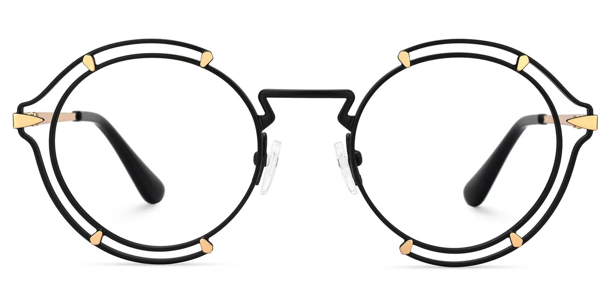 Round Black Eyeglasses Frames With Metal Material