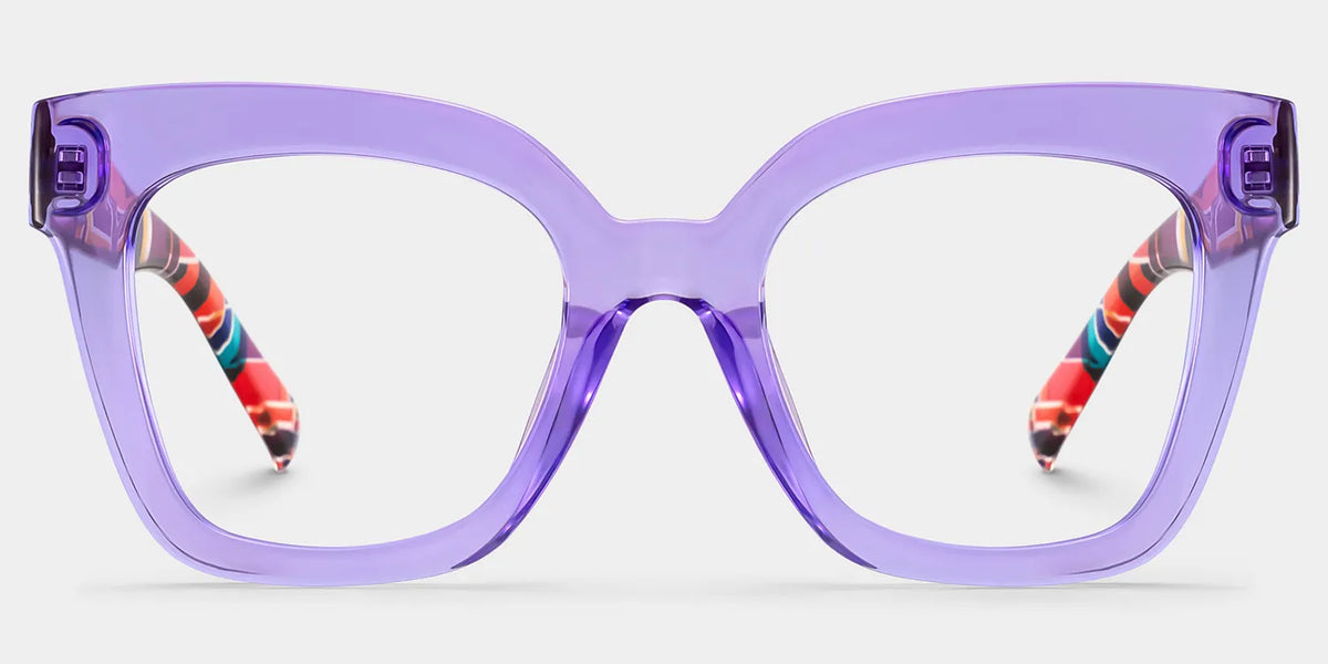 Malcolm Large Clear Purple Glasses with Colorful Plaid Arms | Zeelool