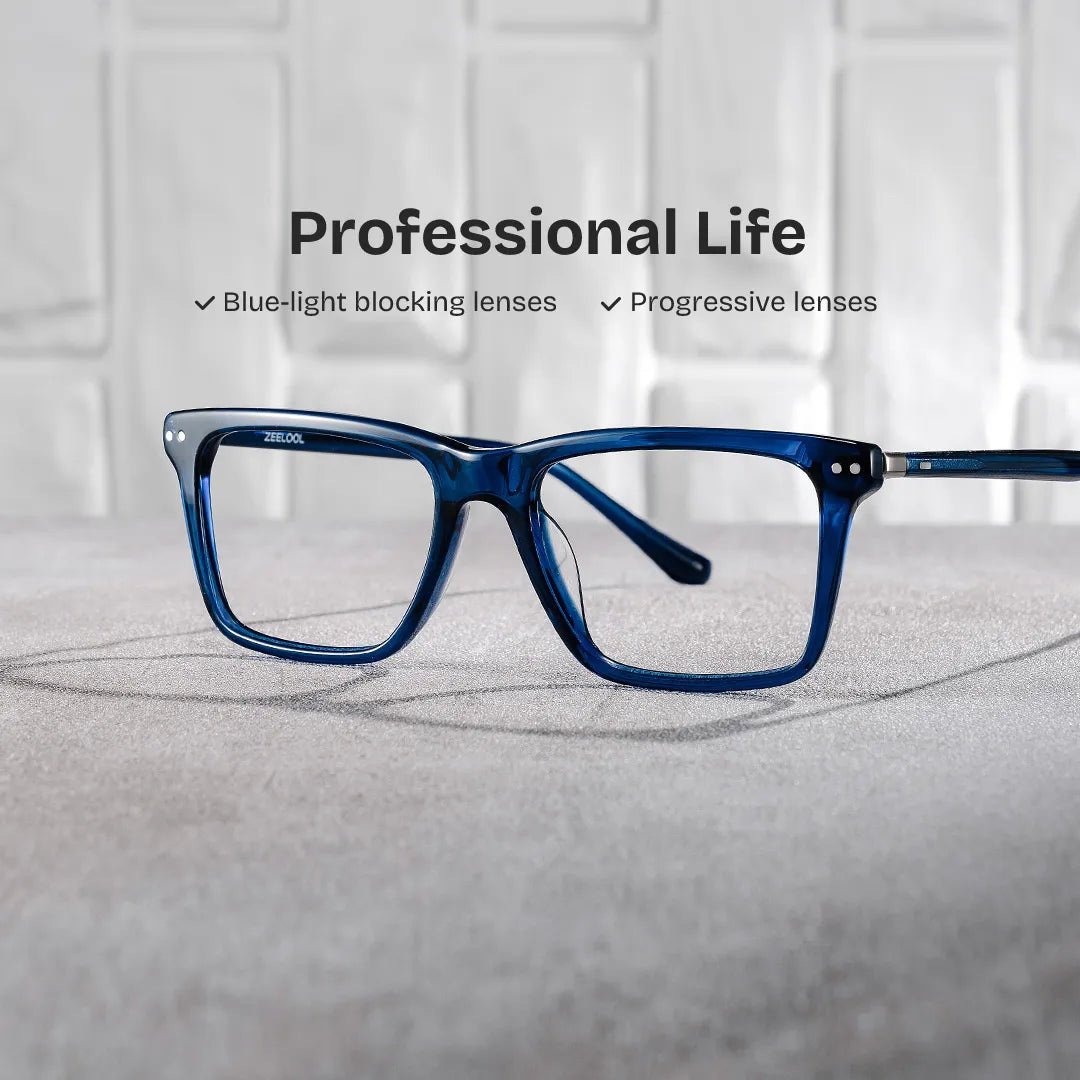 Harper Blue Frame Prescription Glasses with Rectangle Shape | ZEELOOL