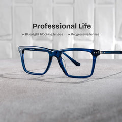 Harper Blue Frame Prescription Glasses with Rectangle Shape | ZEELOOL