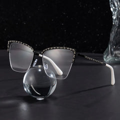 Half Rim Cat Eye Glasses With Rhinestones