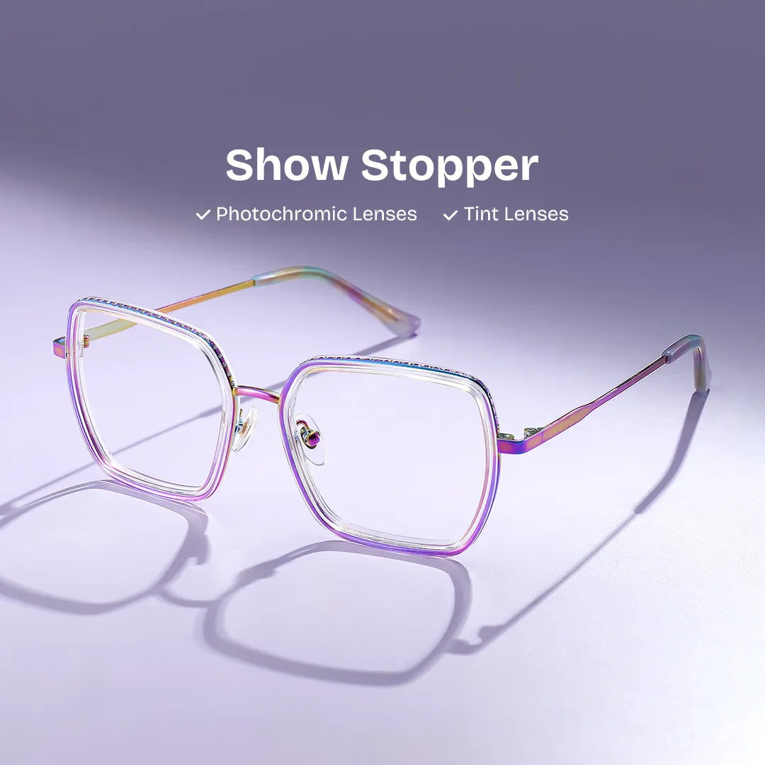 Square Iridescent Eyeglasses- Fiona Mixed Frame Glasses