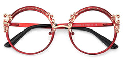 Red Round Glasses Frames With Carved Floral Pattern