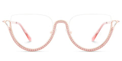 Half Frame Cat Eye Glasses With Shiny Pink Diamonds