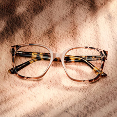 Square Tortoise Eyeglasses With Khaki Color Matching