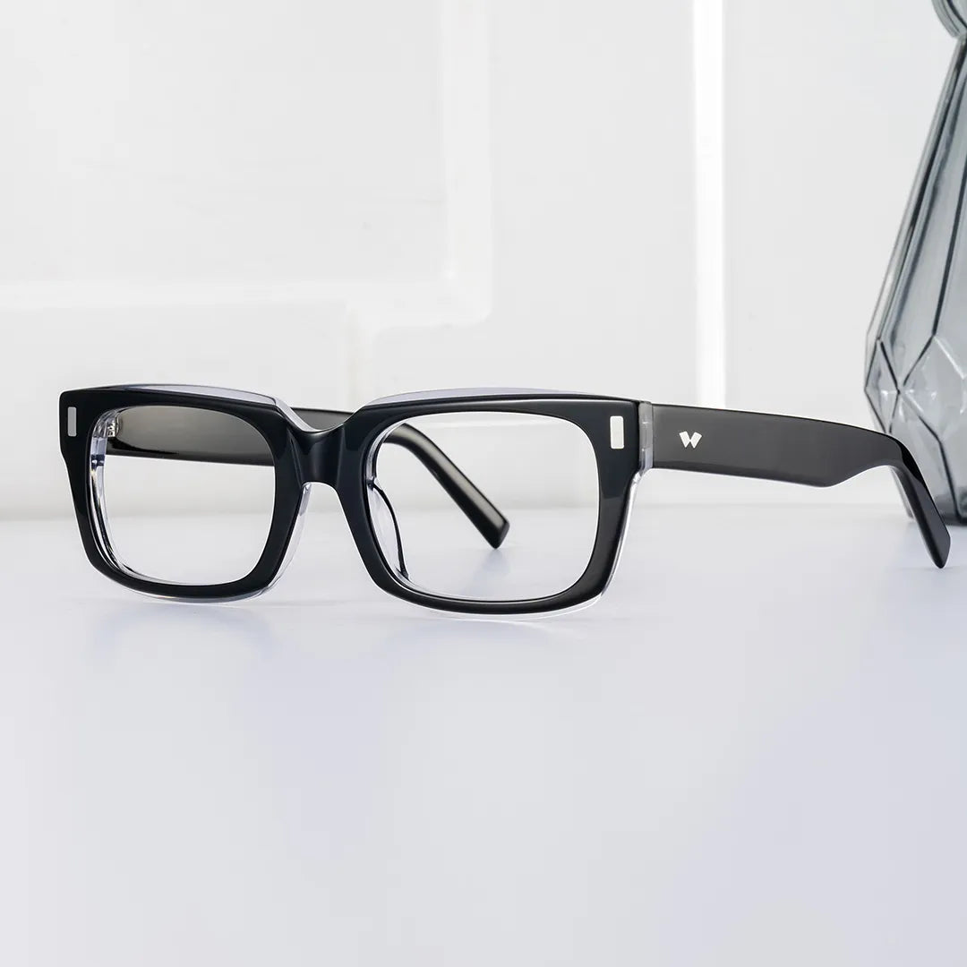 Designer Rectangular Glasses with Clear Rim of Black Frame
