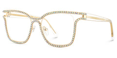 Half Rim Square Glasses With Decorated Shiny Diamonds