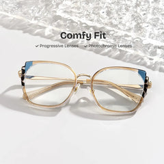 Beige Metal Frame Glasses With Wide Size For Women