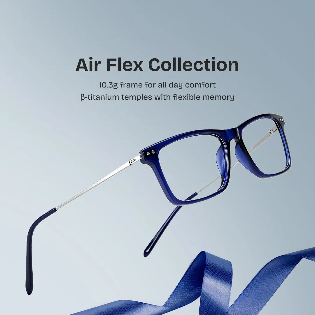 Eleanor Blue Full Rim Rectangle Eyeglasses in TR90 Metrial | ZEELOOL