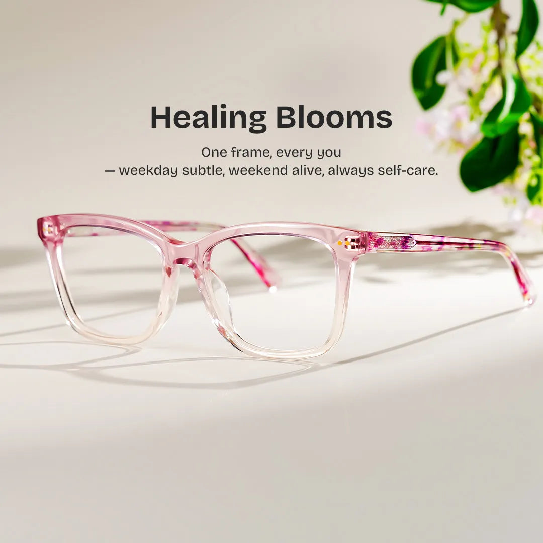 Layla Floral Pink Square Acetate Glasses for Women | ZEELOOL