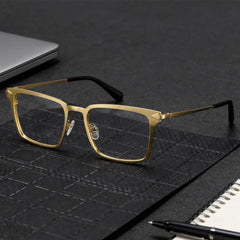 Gold Metal Frame Glasses With a Rectangle Shape