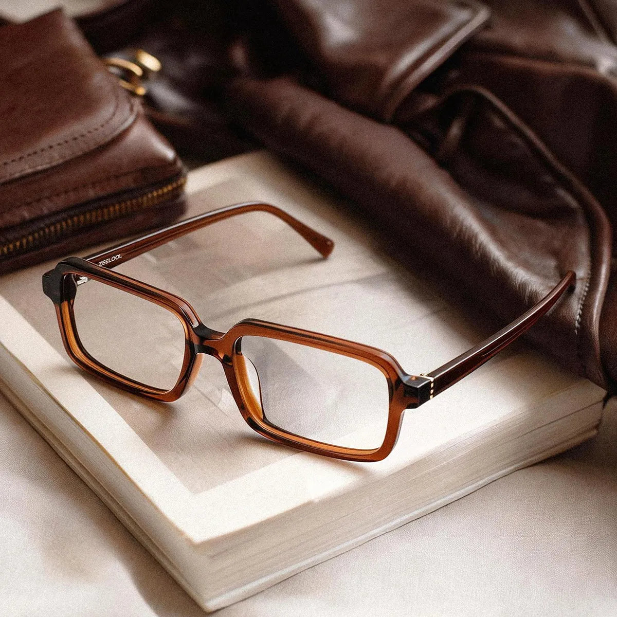 Danielle Walnut glasses - Brown Rectangle Frames | ZEELOOL