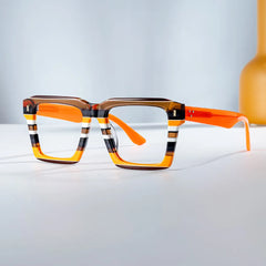 Large Square Prescription Glasses With Orange Brown Stripes