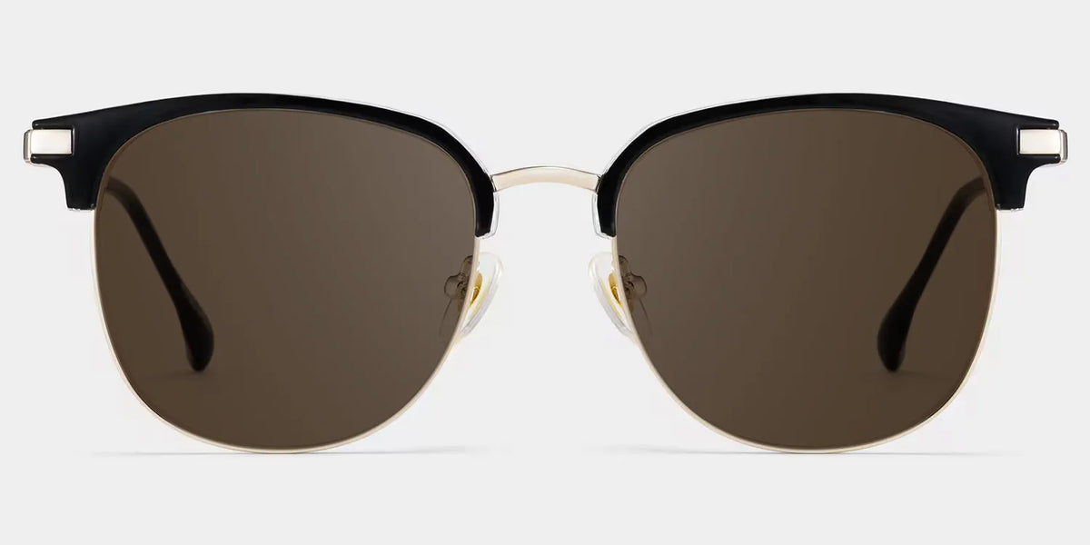 Oversized Browline Glasses With Black and Matte Gold Color