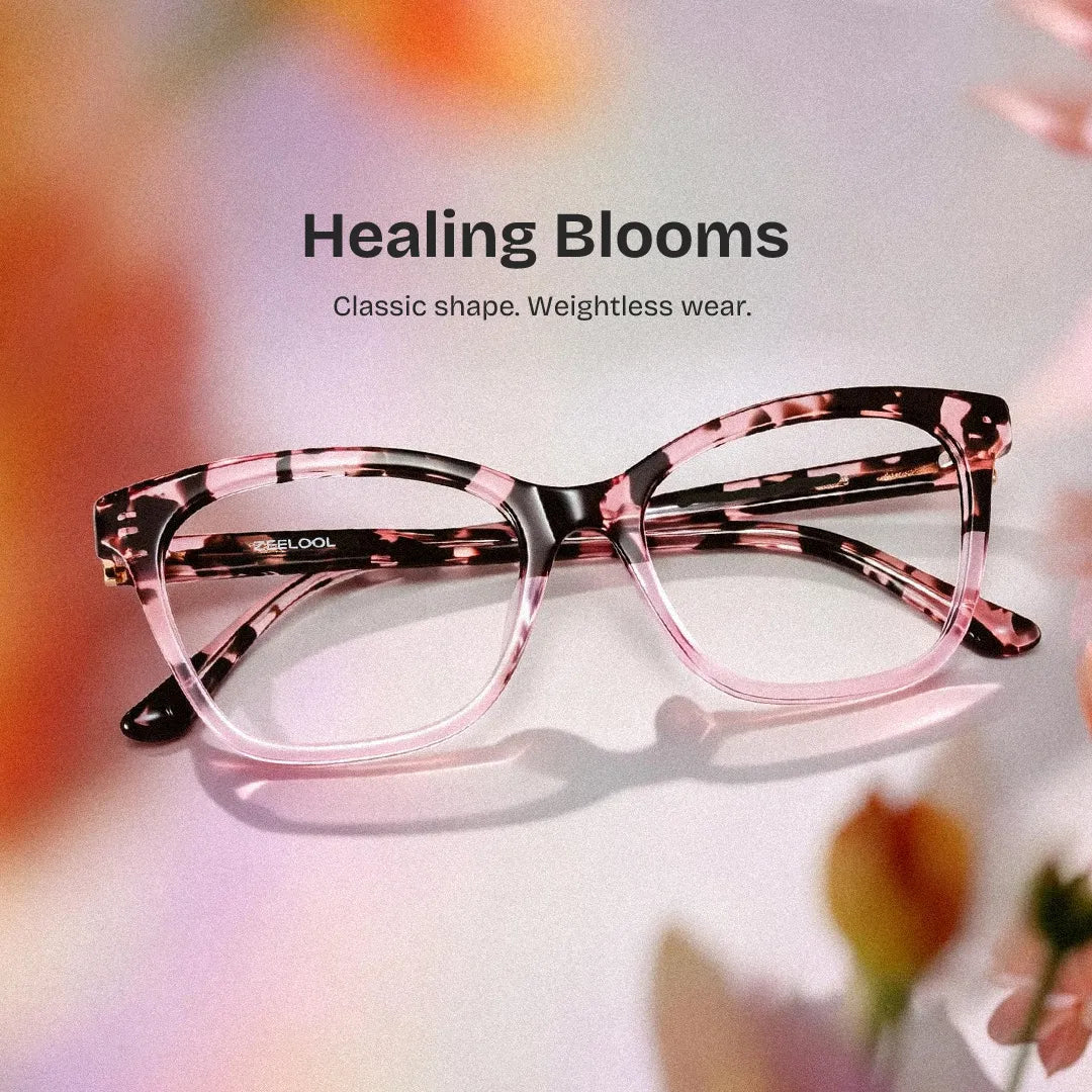 Bella Pink Petal Tortoise Rectangle Frame Glasses | ZEELOOL