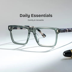 Rectangle Gray Green Eyeglasses- Henry Acetate Frame Glasses
