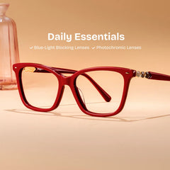 Theo Acetate Red Frame Glasses with Square Shape | Zeelool