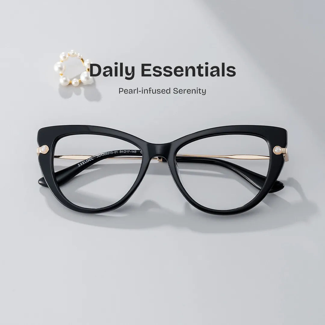 Cat eye Black Eyeglasses- Maggie Mixed Frame Glasses
