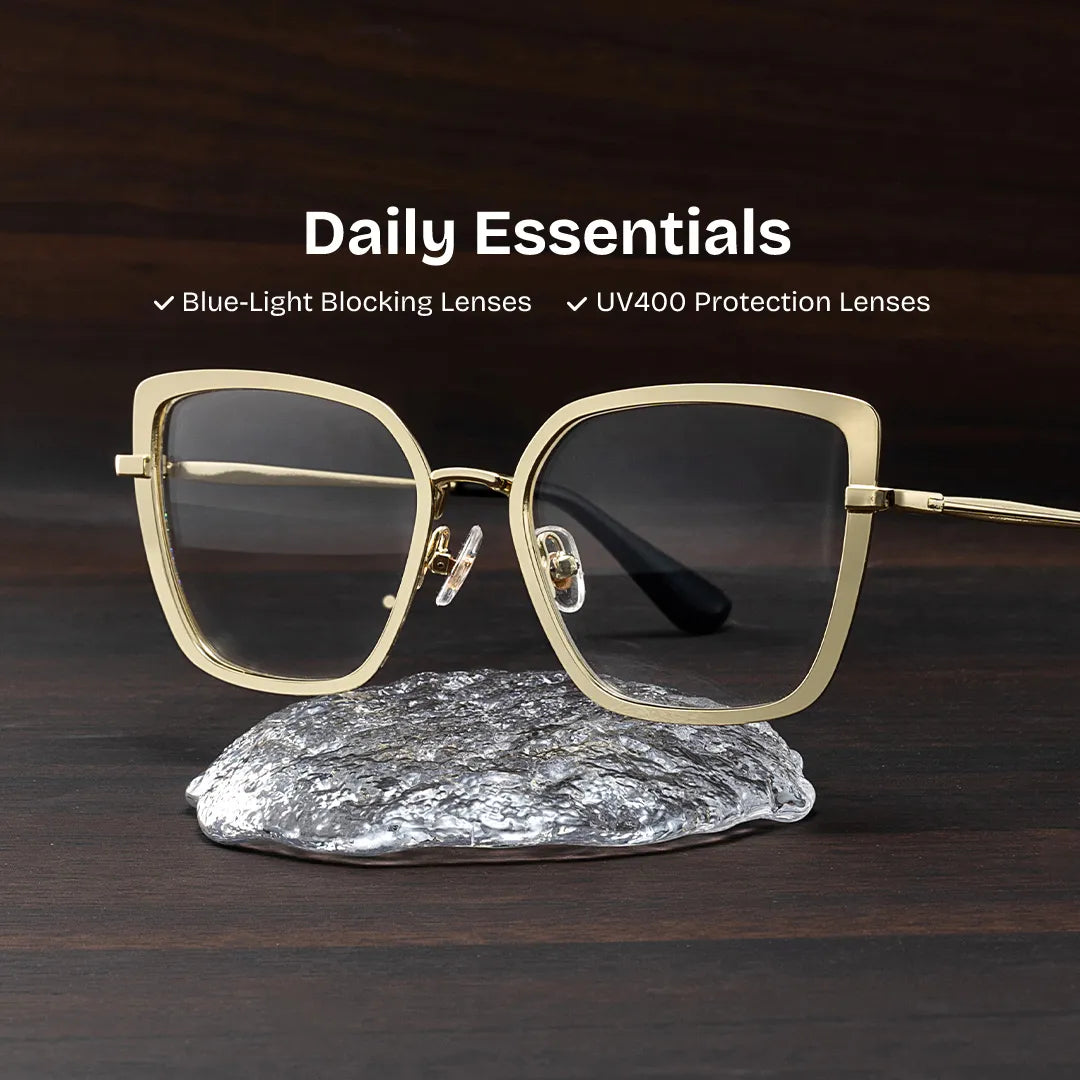 Square Gold Eyeglasses- Max Metal Frame Glasses