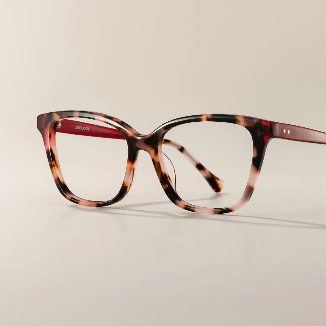 Lena Square Pink Tortoise Frame Eyeglasses for Woman| ZEELOOL
