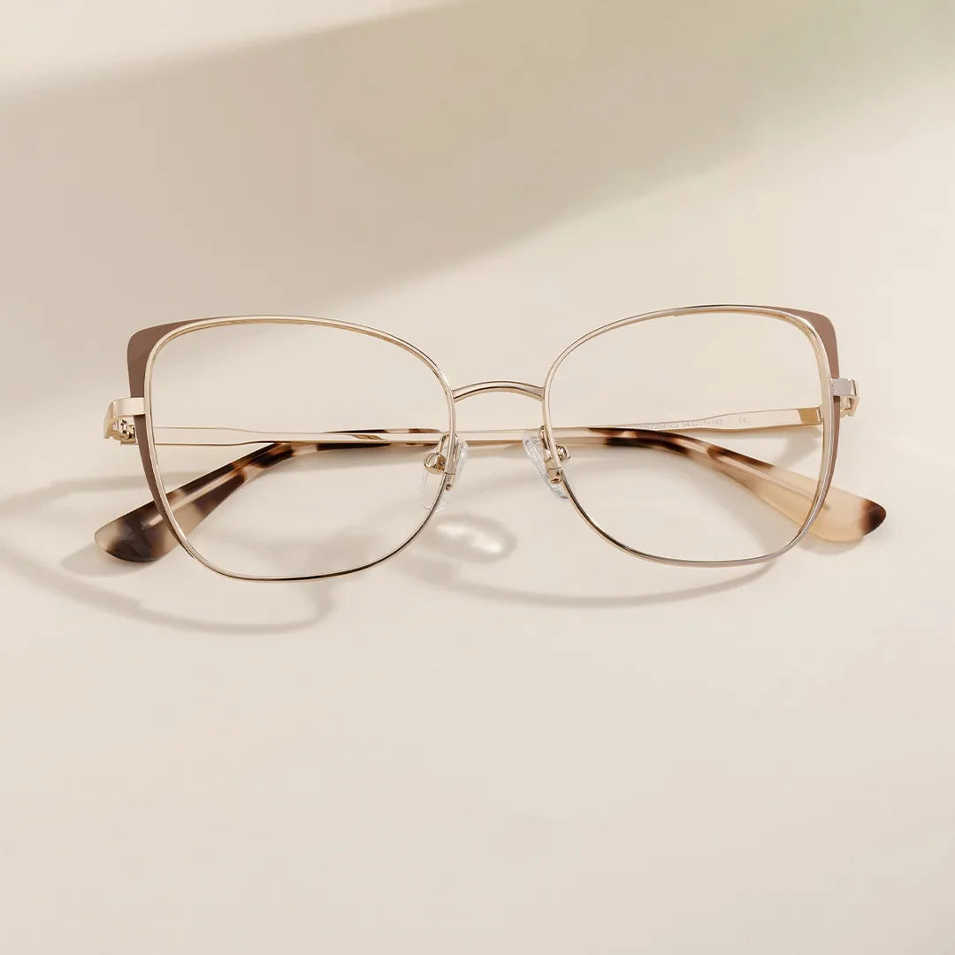 Tessa Khaki Gold Frame Glasses with Cat eye Frame Online | ZEELOOL